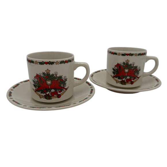 Vtg Cups and Saucers in O Christmas Tree by Ten Strawberry Street Set/4 (8 pcs) - Picture 2 of 5